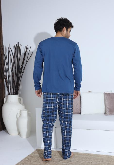 Pijama Barbati ,Maneca si Pantaloni Lungi,Culoare Albastru cu Alb ,Engros
